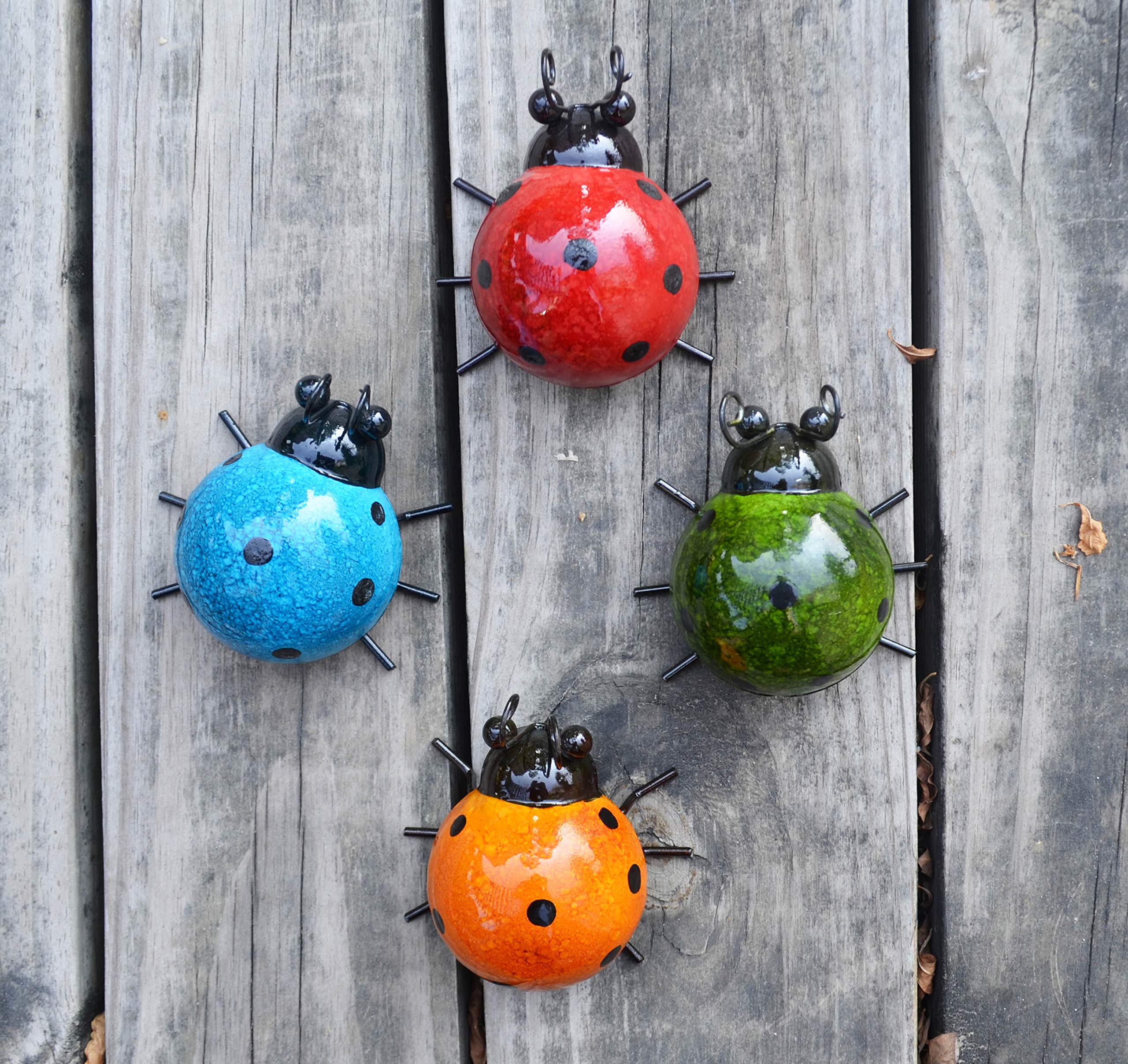 Metal Garden Wall Art Decor Set of 4 Cute Ladybugs Outdoor Wall Sculptures