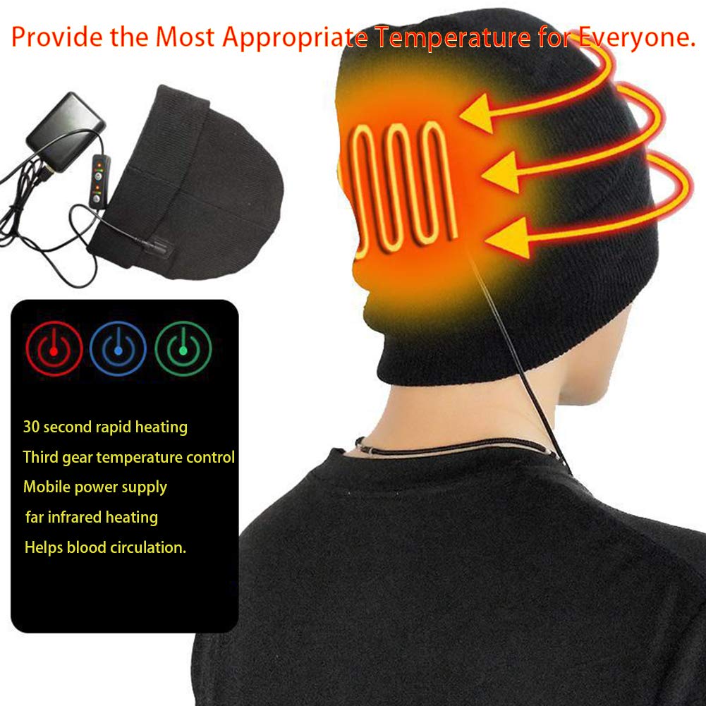 Heated Hat,Men Women Winter Solid Skiing Knit Rechargeable Electric Heated Hat
