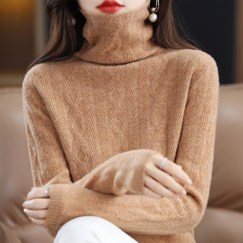 Cashmere Sweater Women Knitted Sweaters 100% Pure Merino Wool Turtlene