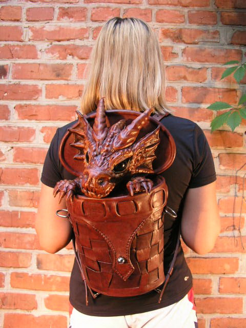 Handmade "Dragon in Basket" Genuine Leather Backpack