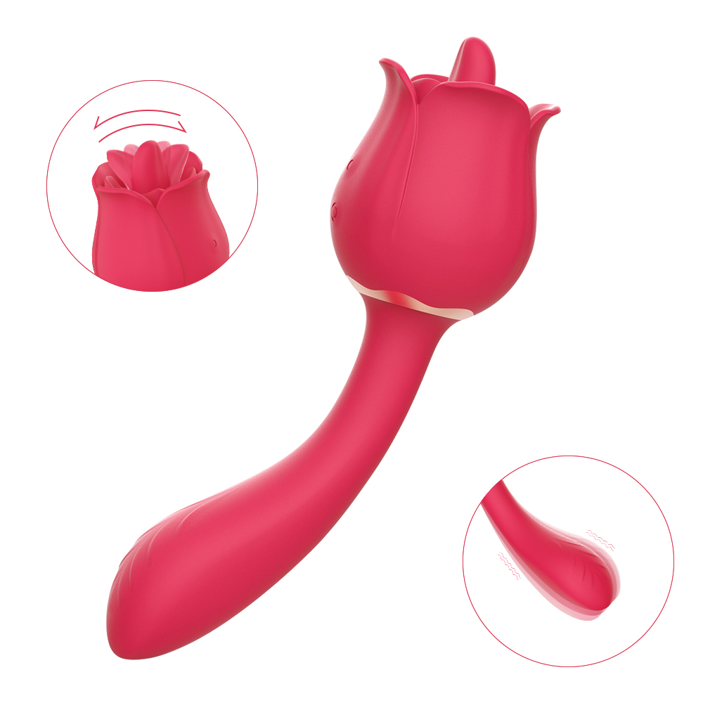 Lily Clit Licking with Handle Rose Vibrator Red-Lovevib