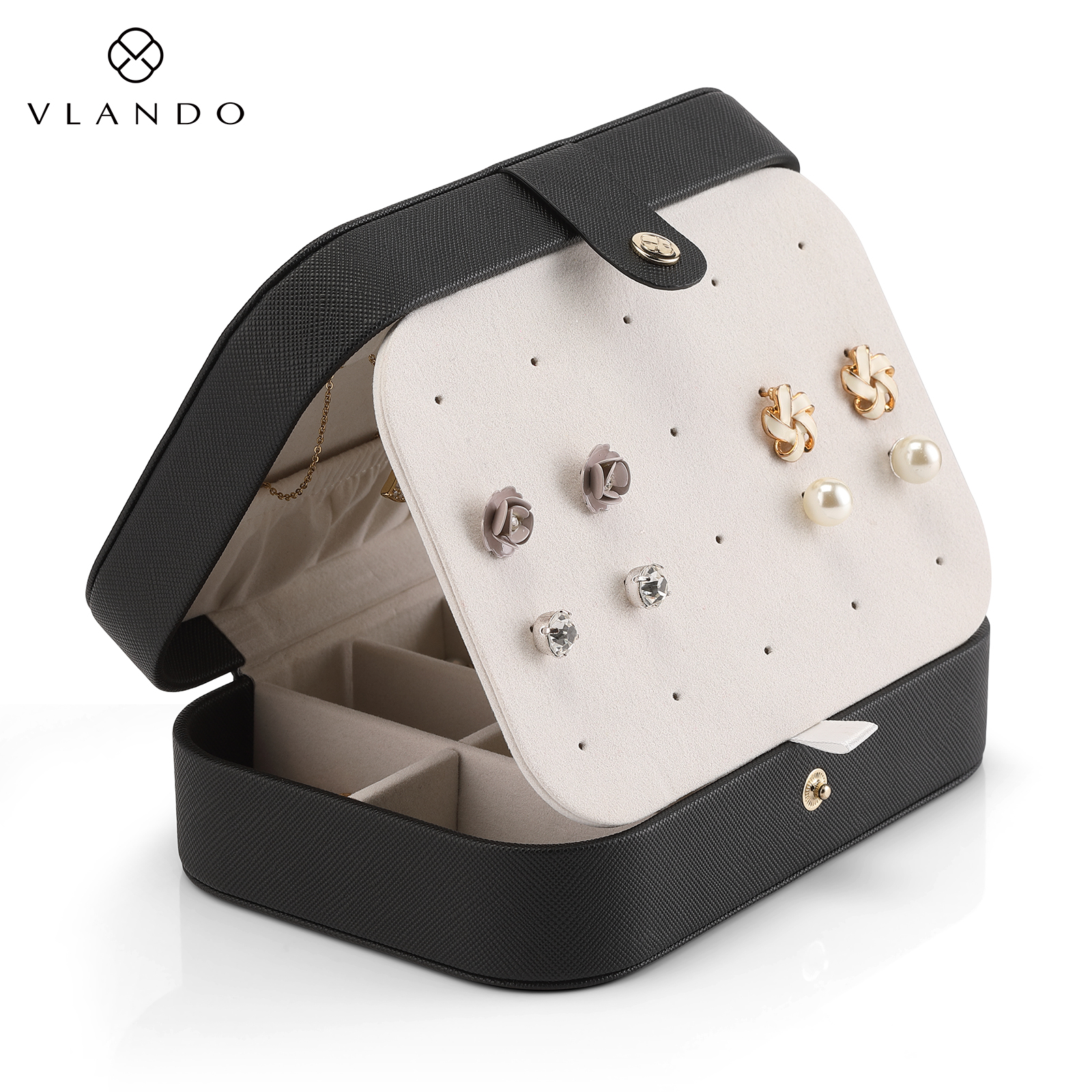 Aurora Travel Portable Jewelry Box (Black and Grey) | VLANDO 
