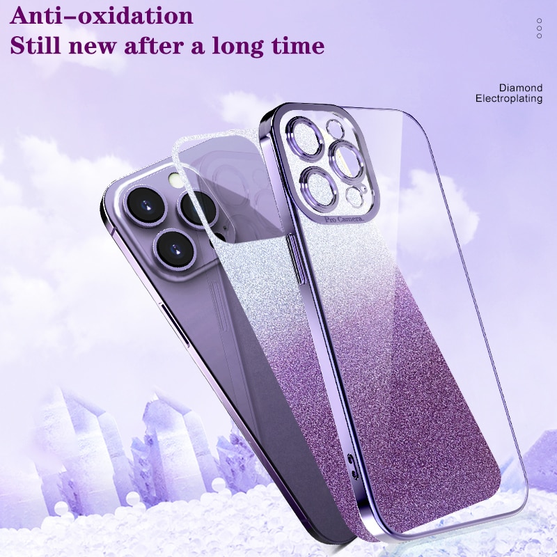 Gradient Glitter Plating Phone Case For iPhone 14 13 12 11 Pro Max 14Pro 14 Plus 11 Shockproof Soft Bumper Silicone Back Cover