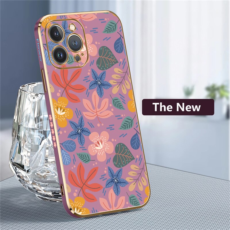 Square Plating Flower Case For iPhone