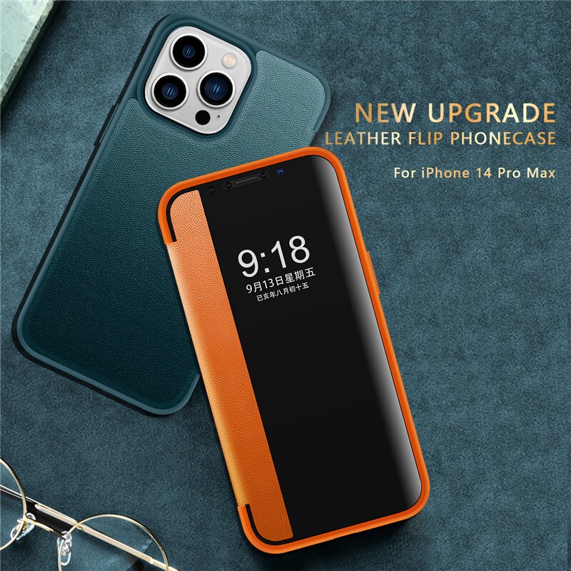 Smart View Flip Business Leather Case For iPhone