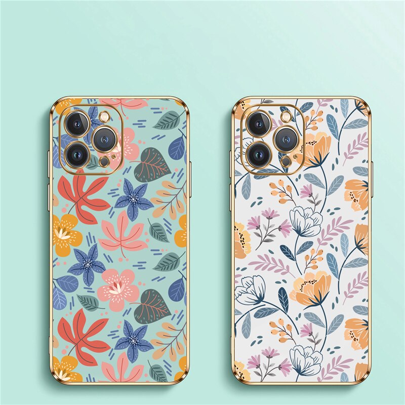 Square Plating Flower Case For iPhone