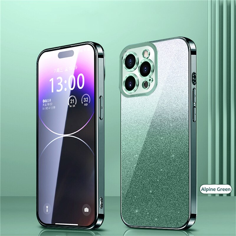 Gradient Glitter Plating Phone Case For iPhone 14 13 12 11 Pro Max 14Pro 14 Plus 11 Shockproof Soft Bumper Silicone Back Cover