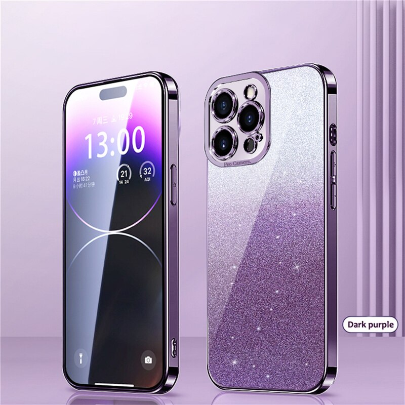 Gradient Glitter Plating Phone Case For iPhone 14 13 12 11 Pro Max 14Pro 14 Plus 11 Shockproof Soft Bumper Silicone Back Cover
