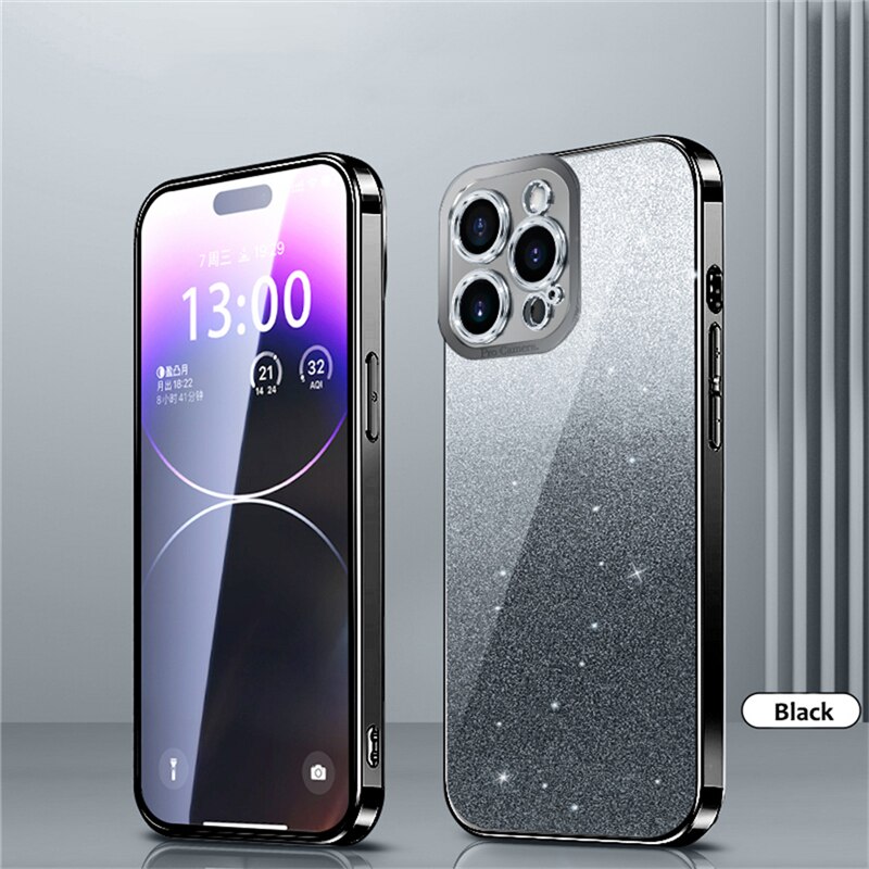 Gradient Glitter Plating Phone Case For iPhone 14 13 12 11 Pro Max 14Pro 14 Plus 11 Shockproof Soft Bumper Silicone Back Cover