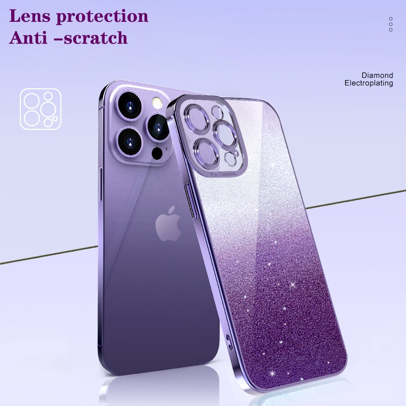 Gradient Glitter Plating Phone Case For iPhone 14 13 12 11 Pro Max 14Pro 14 Plus 11 Shockproof Soft Bumper Silicone Back Cover