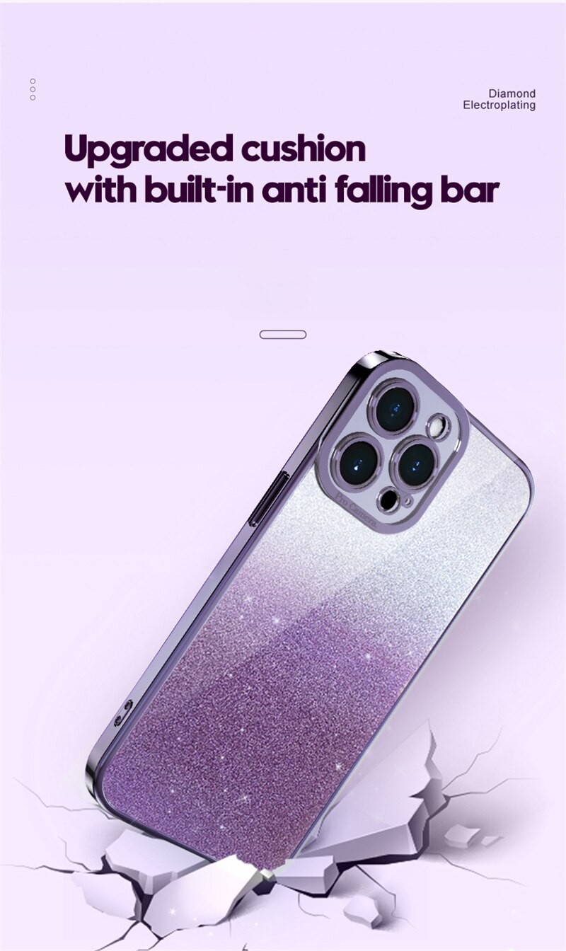 Gradient Glitter Plating Phone Case For iPhone 14 13 12 11 Pro Max 14Pro 14 Plus 11 Shockproof Soft Bumper Silicone Back Cover