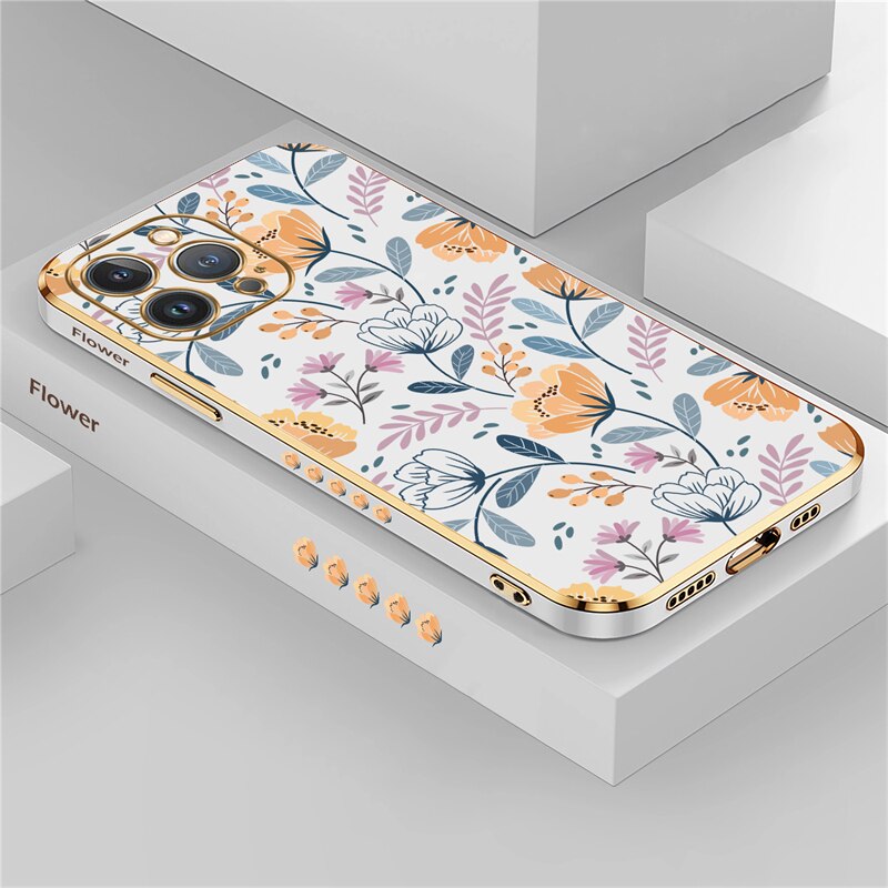 Square Plating Flower Case For iPhone