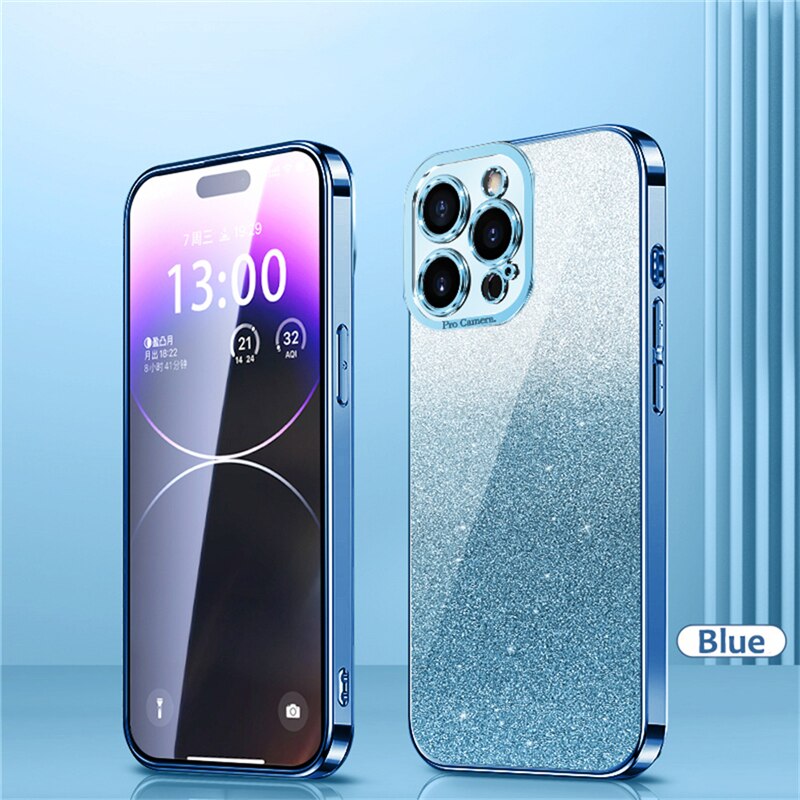 Gradient Glitter Plating Phone Case For iPhone 14 13 12 11 Pro Max 14Pro 14 Plus 11 Shockproof Soft Bumper Silicone Back Cover