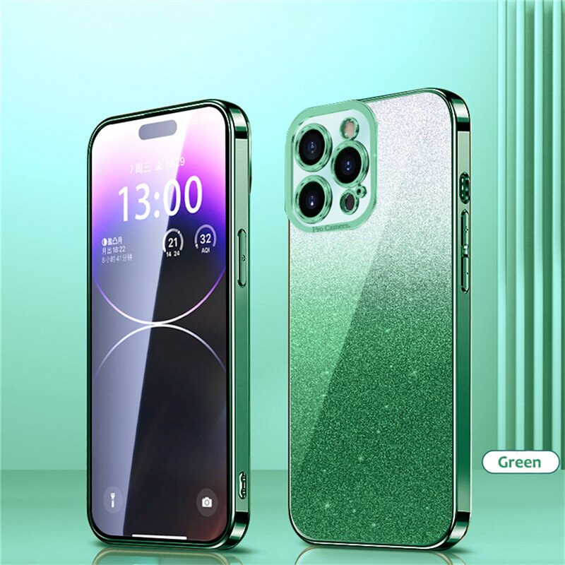 Gradient Glitter Plating Phone Case For iPhone 14 13 12 11 Pro Max 14Pro 14 Plus 11 Shockproof Soft Bumper Silicone Back Cover