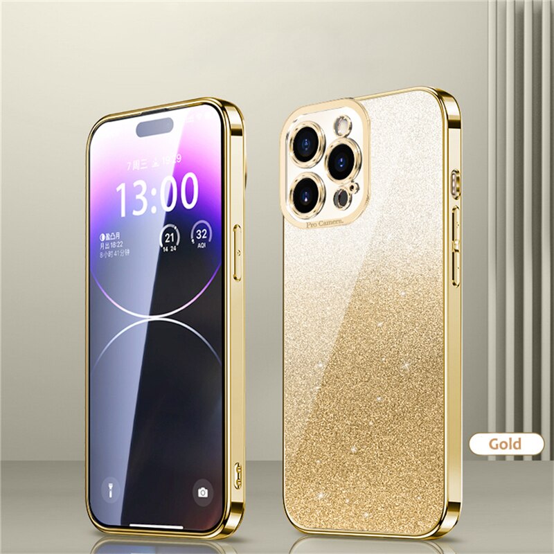 Gradient Glitter Plating Phone Case For iPhone 14 13 12 11 Pro Max 14Pro 14 Plus 11 Shockproof Soft Bumper Silicone Back Cover