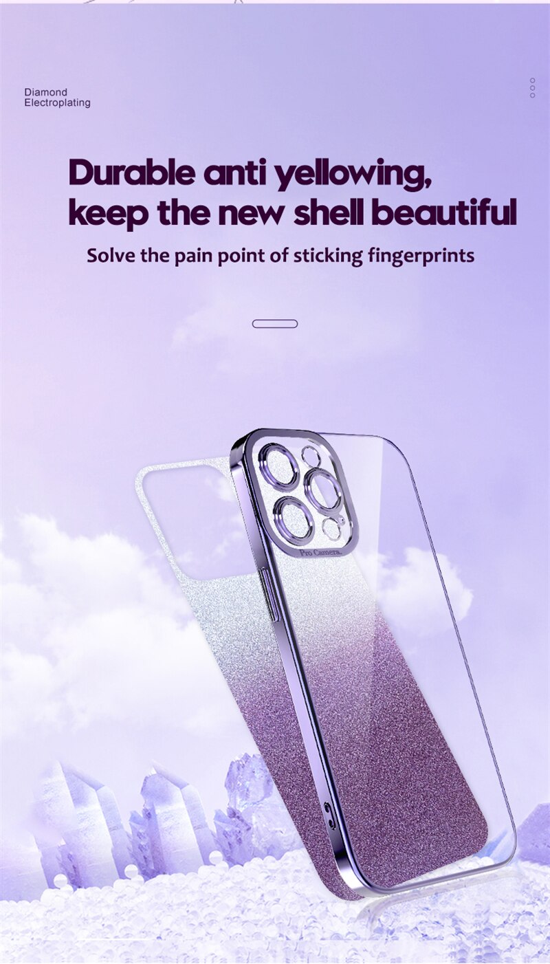 Gradient Glitter Plating Phone Case For iPhone 14 13 12 11 Pro Max 14Pro 14 Plus 11 Shockproof Soft Bumper Silicone Back Cover