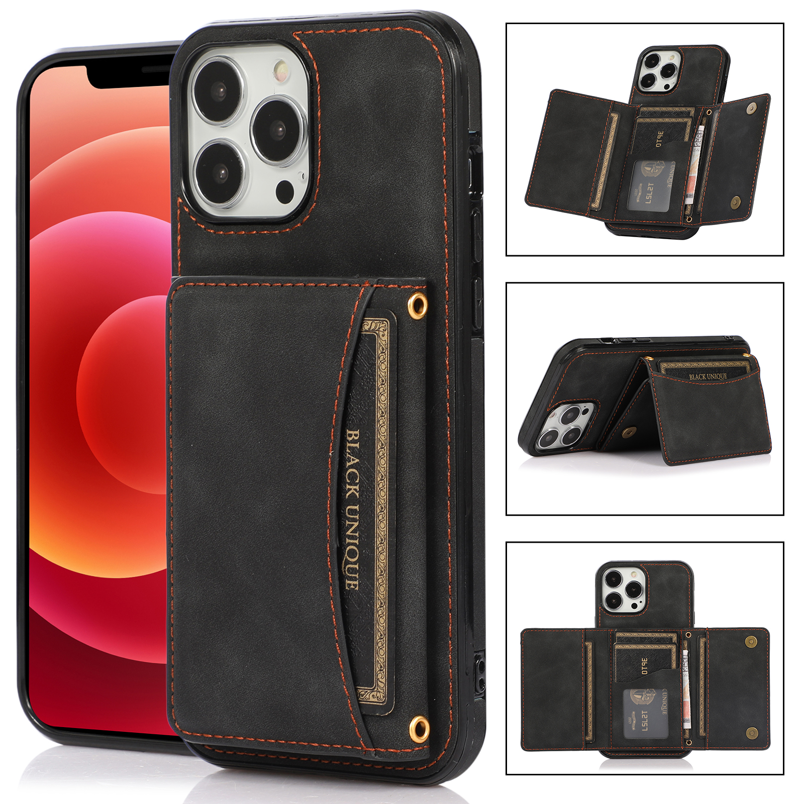 Wallet Leather Cards Holder Case For iPhone