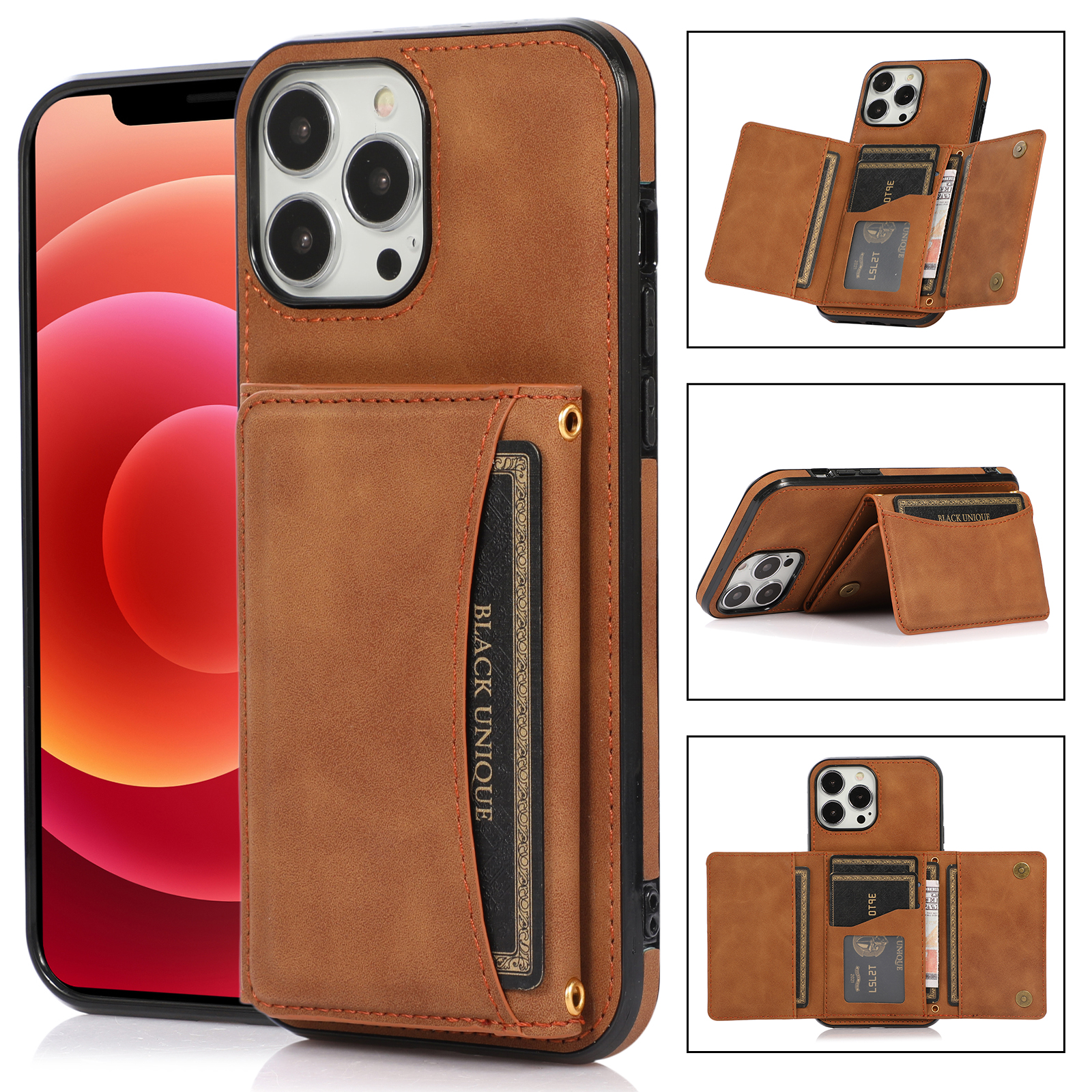 Wallet Leather Cards Holder Case For iPhone