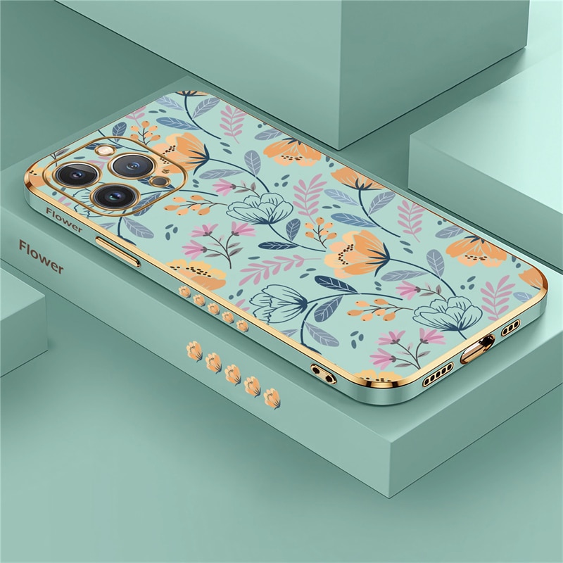 Square Plating Flower Case For iPhone