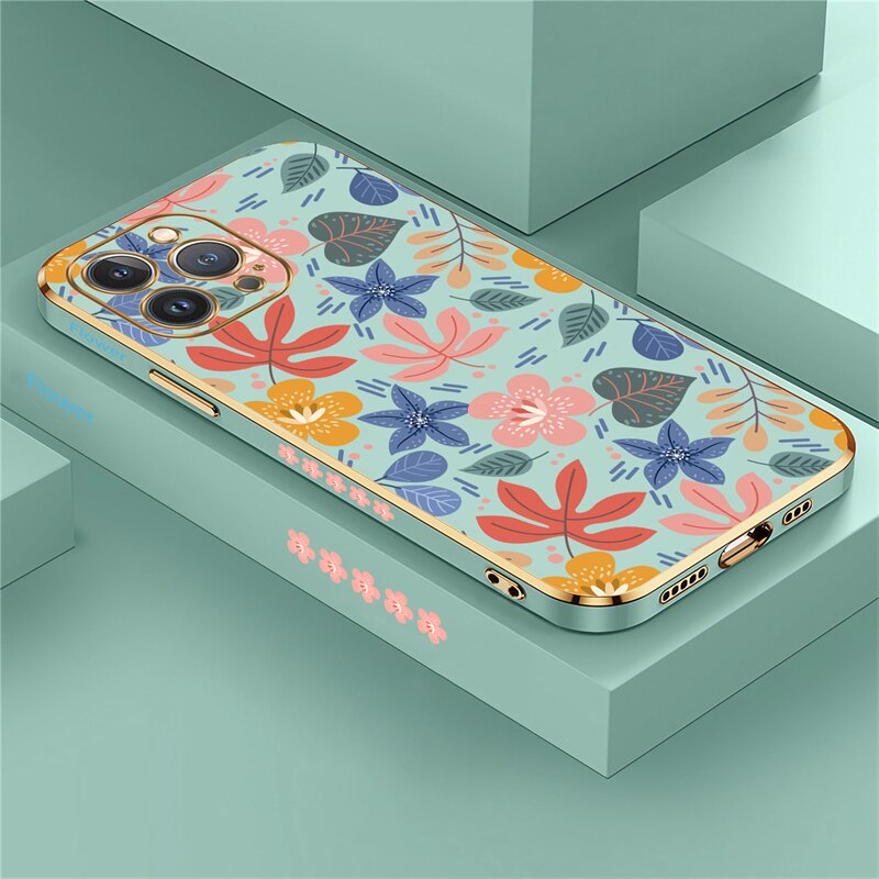 Square Plating Flower Case For iPhone
