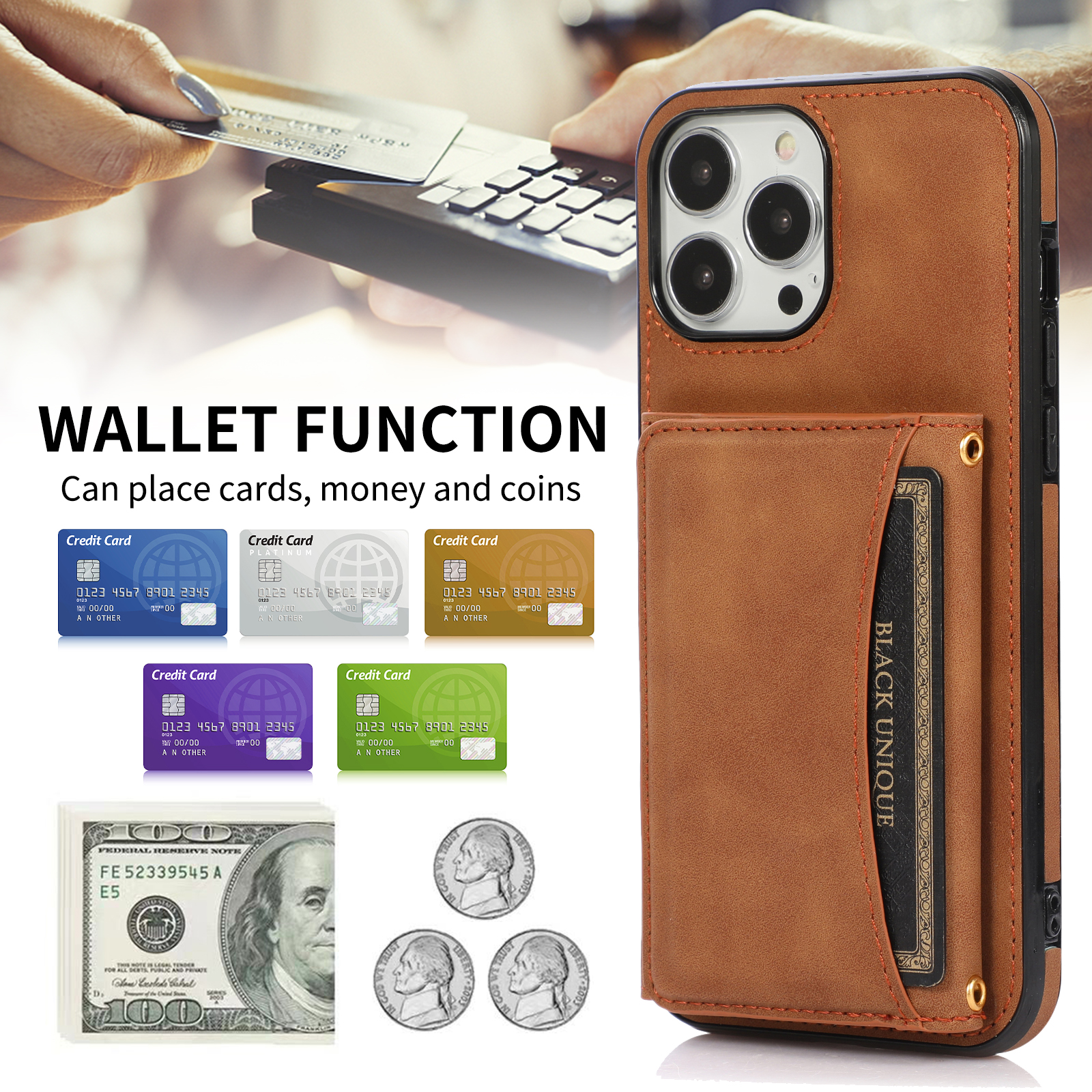 Wallet Leather Cards Holder Case For iPhone