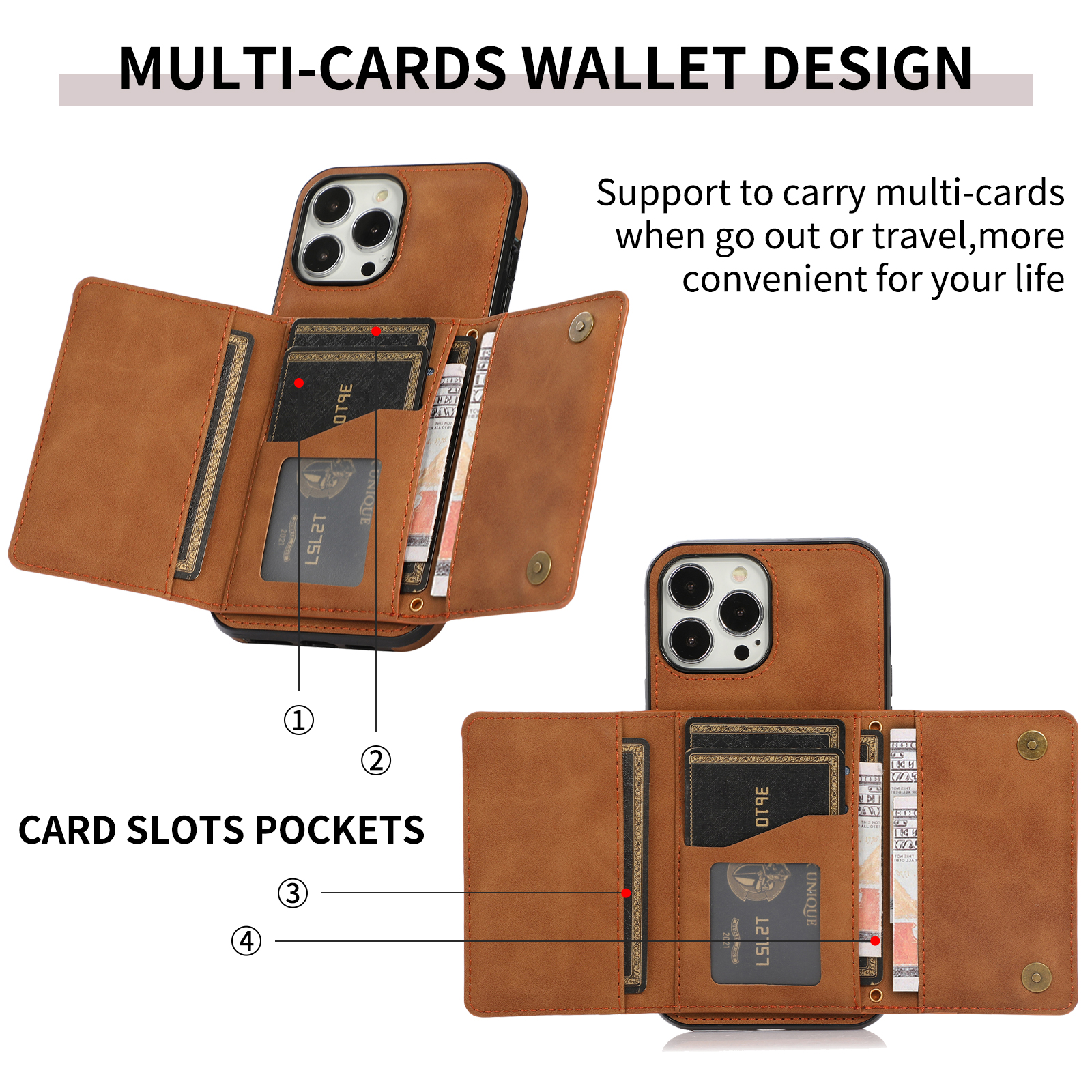 Wallet Leather Cards Holder Case For iPhone