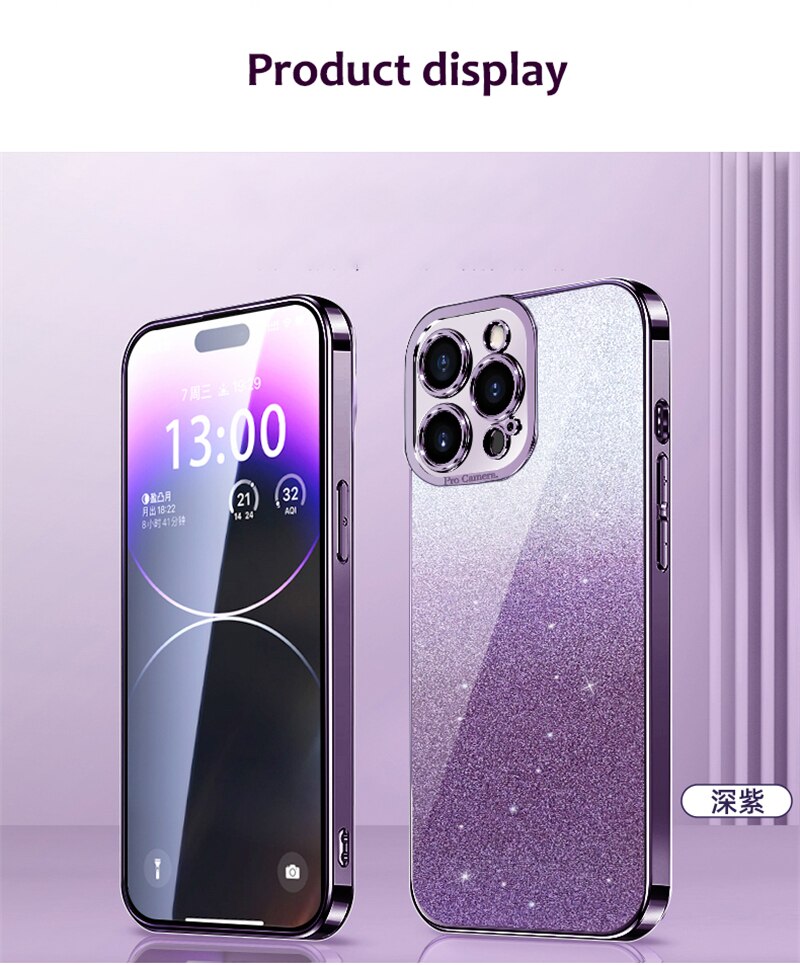 Gradient Glitter Plating Phone Case For iPhone 14 13 12 11 Pro Max 14Pro 14 Plus 11 Shockproof Soft Bumper Silicone Back Cover