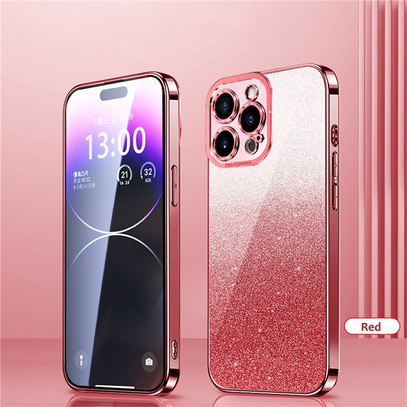 Gradient Glitter Plating Phone Case For iPhone 14 13 12 11 Pro Max 14Pro 14 Plus 11 Shockproof Soft Bumper Silicone Back Cover