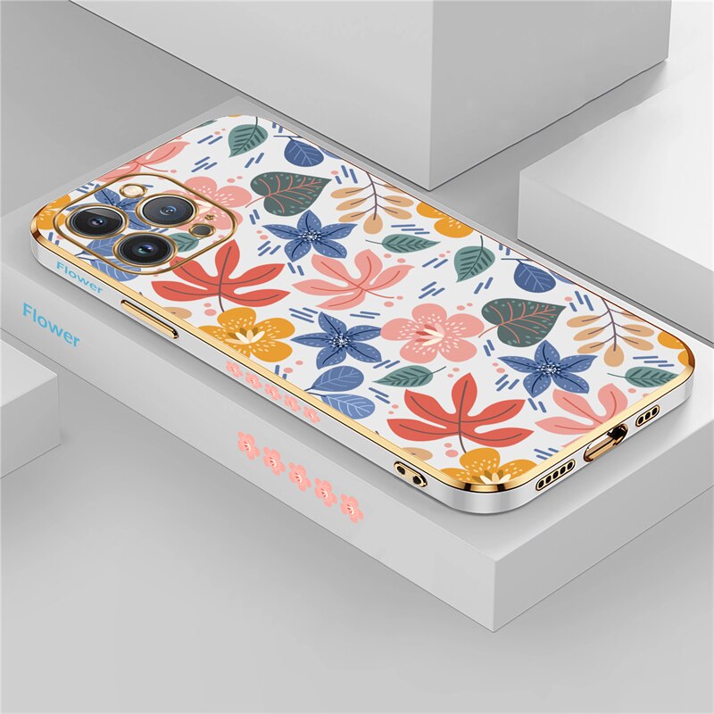 Square Plating Flower Case For iPhone