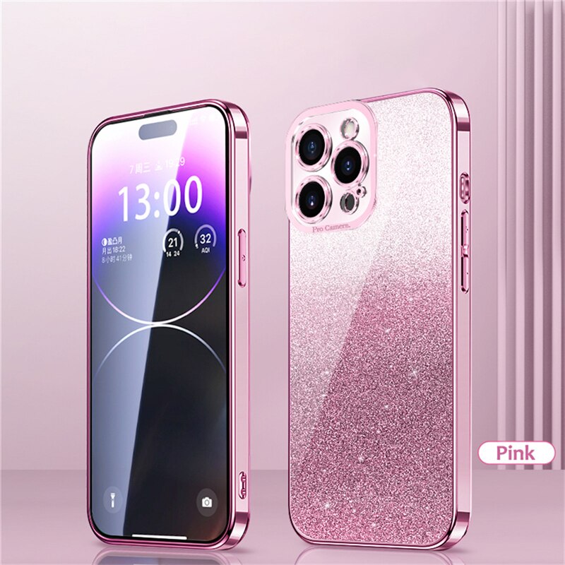 Gradient Glitter Plating Phone Case For iPhone 14 13 12 11 Pro Max 14Pro 14 Plus 11 Shockproof Soft Bumper Silicone Back Cover