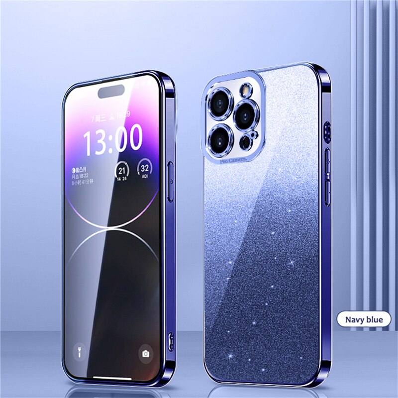 Gradient Glitter Plating Phone Case For iPhone 14 13 12 11 Pro Max 14Pro 14 Plus 11 Shockproof Soft Bumper Silicone Back Cover