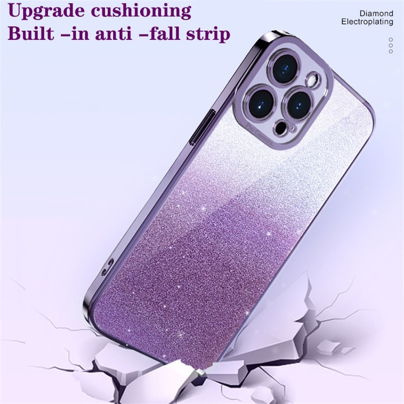 Gradient Glitter Plating Phone Case For iPhone 14 13 12 11 Pro Max 14Pro 14 Plus 11 Shockproof Soft Bumper Silicone Back Cover