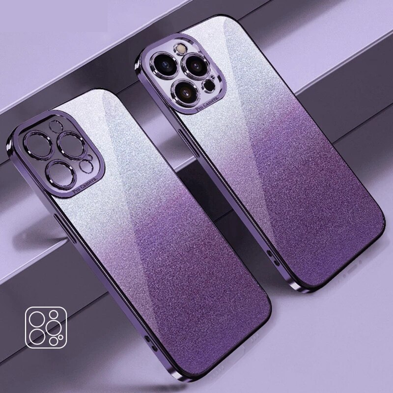 Gradient Glitter Plating Phone Case For iPhone 14 13 12 11 Pro Max 14Pro 14 Plus 11 Shockproof Soft Bumper Silicone Back Cover