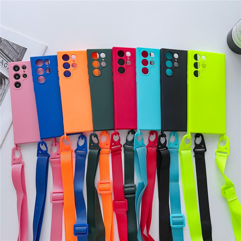 Crossbody Strap Lanyard Liquid Silicone Case For Samsung