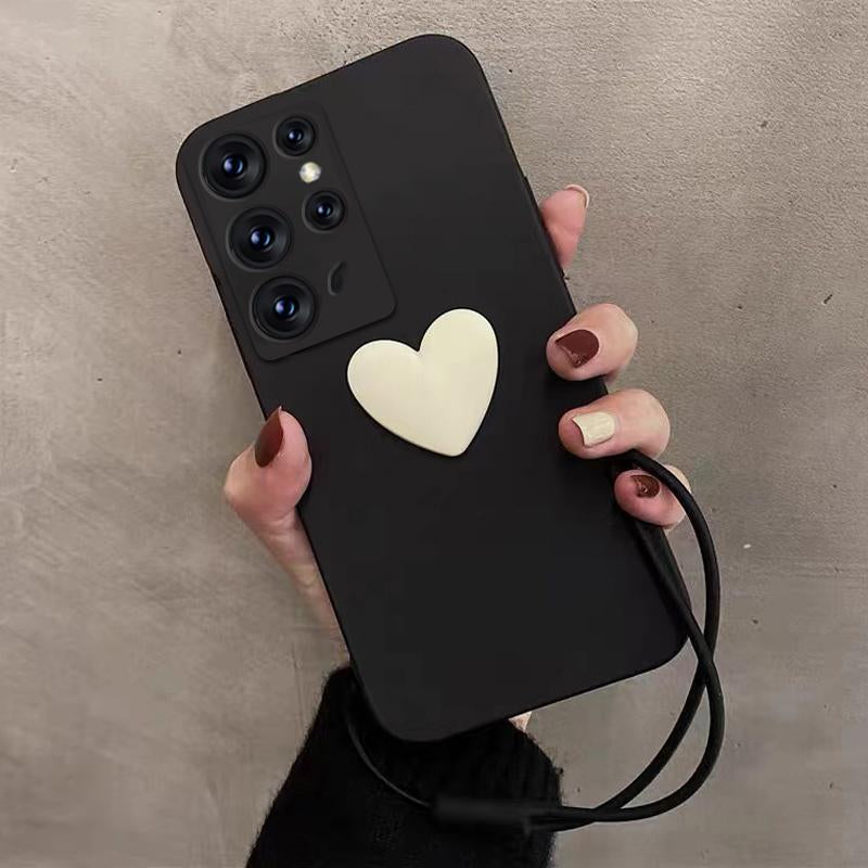 Love Heart Soft Case Wrist Strap For Samsung