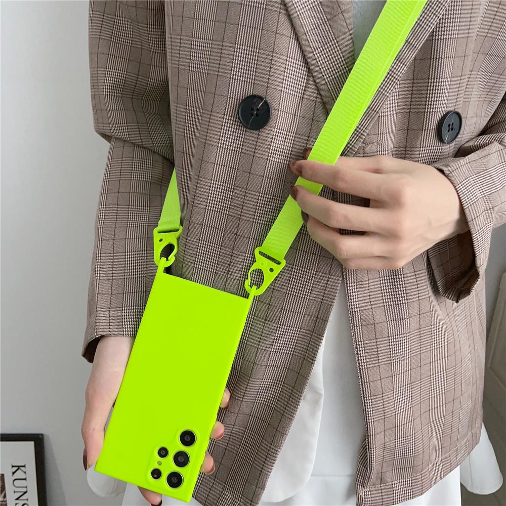 Crossbody Strap Lanyard Liquid Silicone Case For Samsung