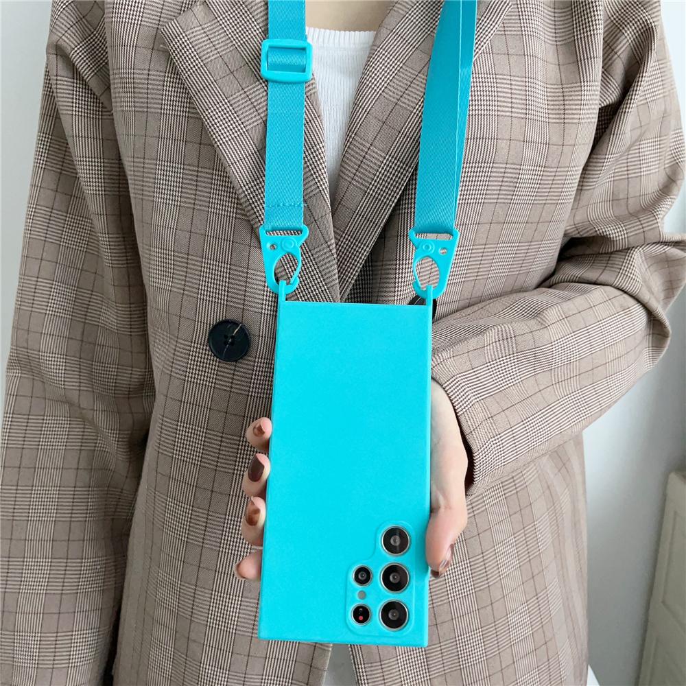 Crossbody Strap Lanyard Liquid Silicone Case For Samsung