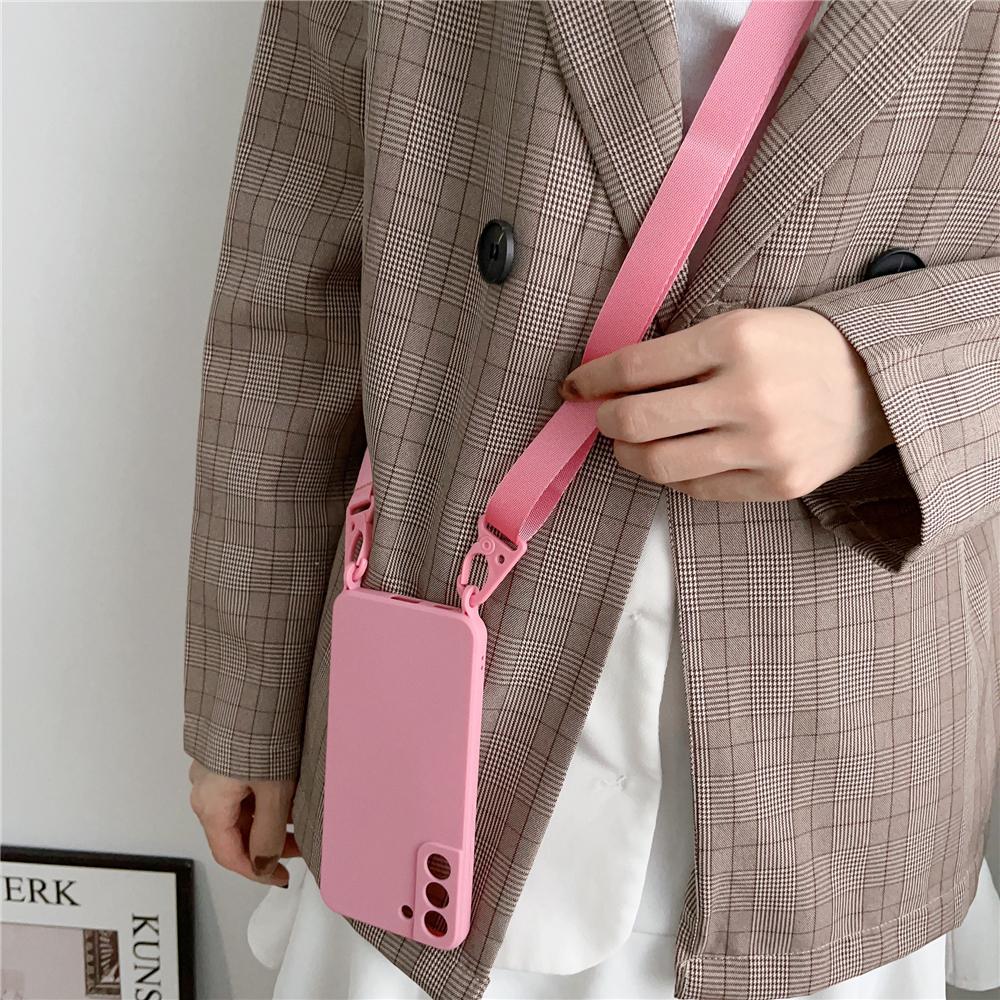 Crossbody Strap Lanyard Liquid Silicone Case For Samsung