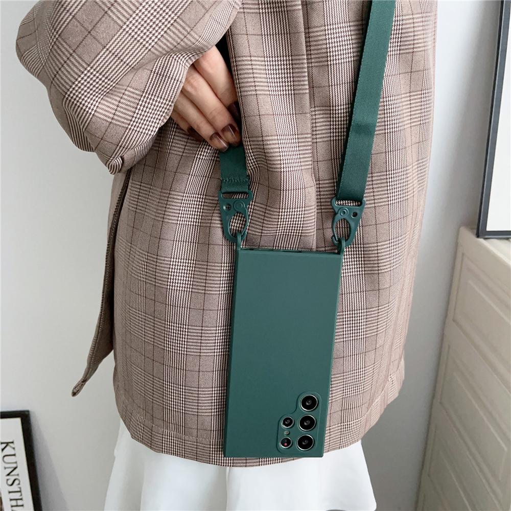 Crossbody Strap Lanyard Liquid Silicone Case For Samsung