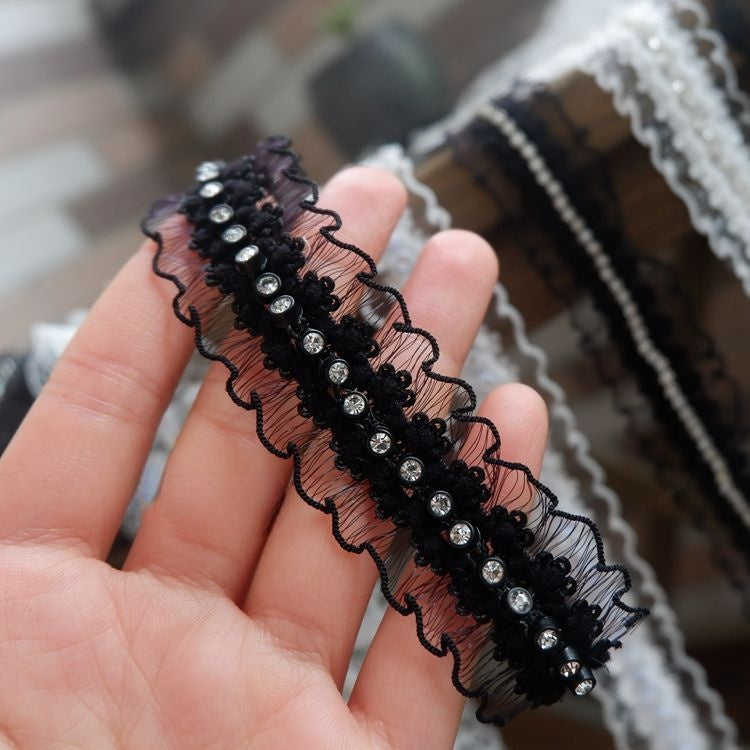 Gathered Tulle Beaded Lace Trim Fabrics BT0073-Lace Fabric Shop