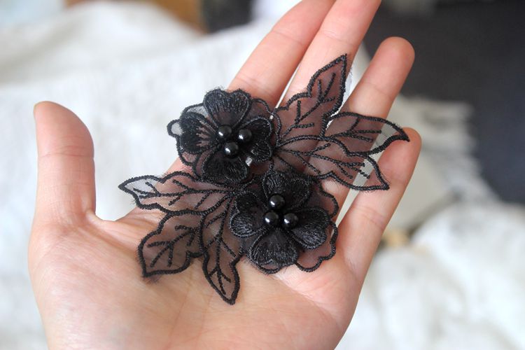 3D Pearl Bead Trim Single Floral BT0010-Lace Fabric Shop