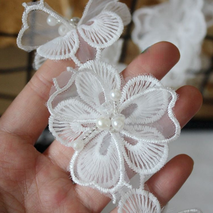 3D Beaded Wedding Lace Trim BT0002