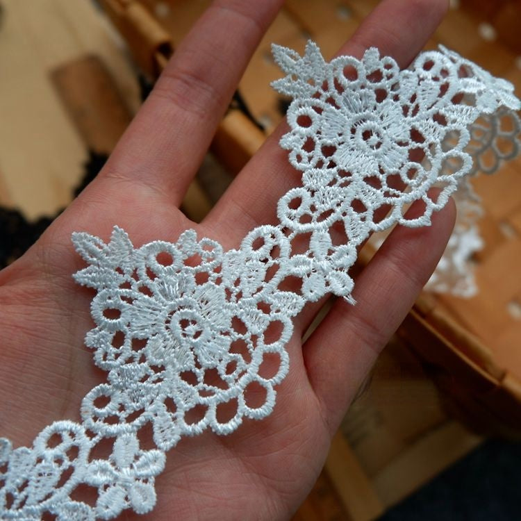 Guipure 3D White Black Lace Trim LT0226-Lace Fabric Shop