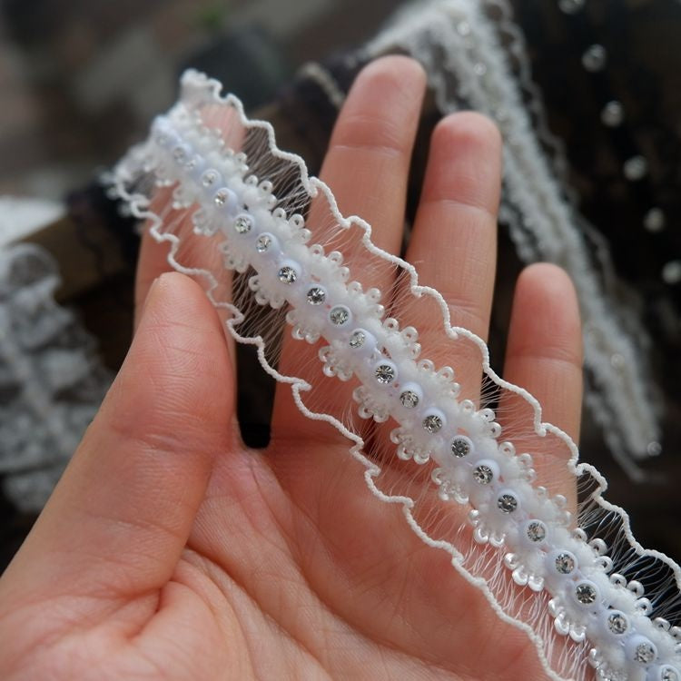 Gathered Tulle Beaded Lace Trim Fabrics BT0073-Lace Fabric Shop