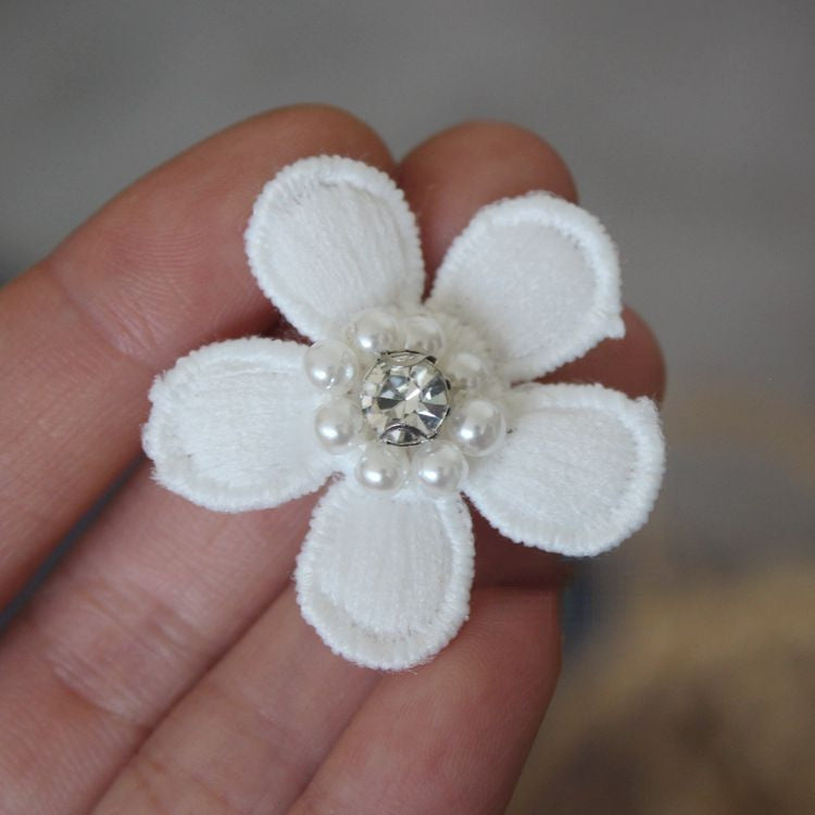 3D Beaded Lace Trim Single Flower BT0001-Lace Fabric Shop