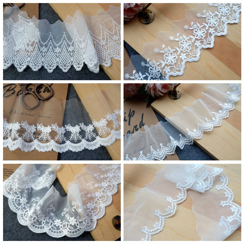 White Lace Tulle Fabrics Width 5-9 cm TF0070-Lace Fabric Shop