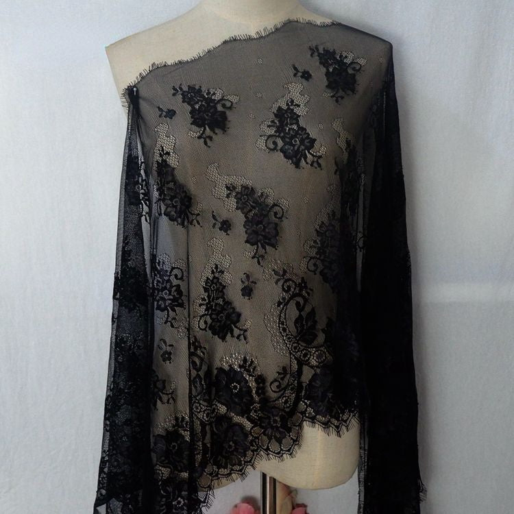 Chantilly Lace Fabric Black Width 35-50 cm CHL0113-Lace Fabric Shop