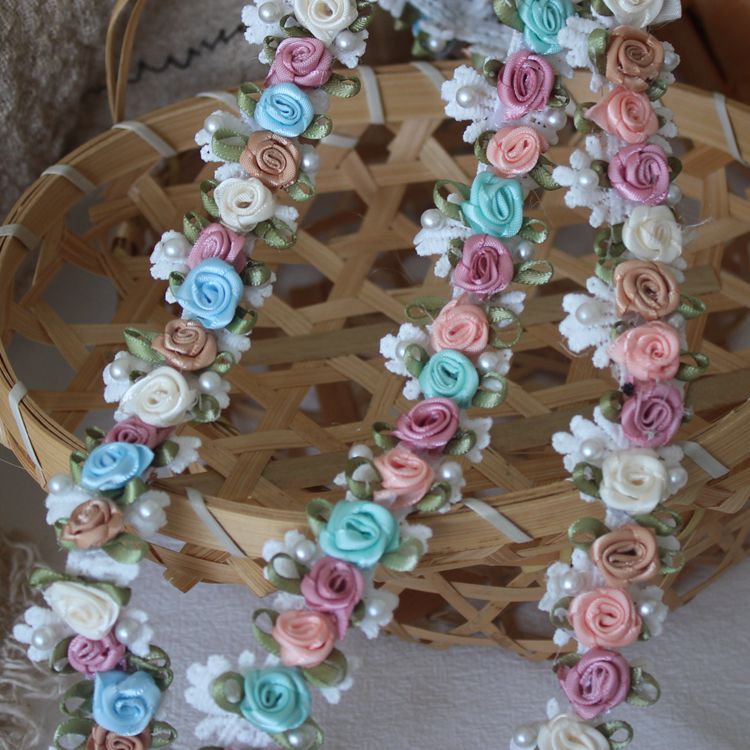 3D Ribbon Rose Beaded Lace Trim Material BT0125-Lace Fabric Shop