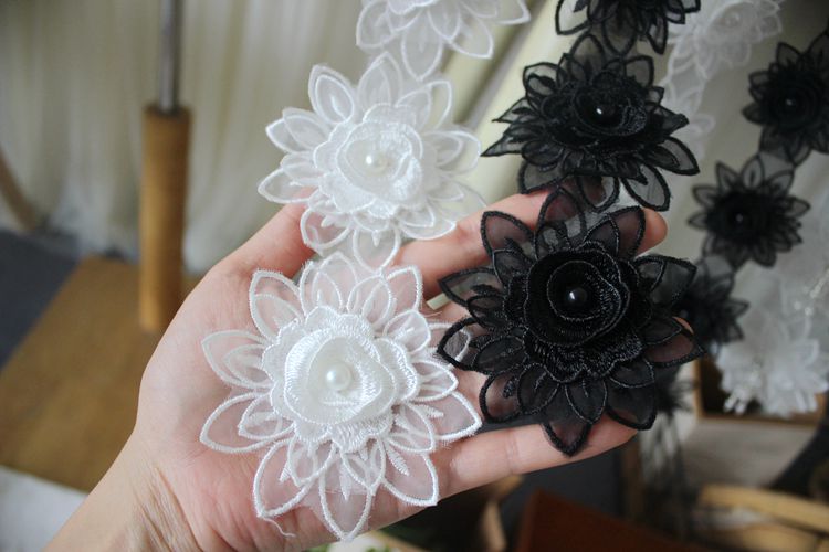 3D Embroidery Beaded Lace Trims Flowers BT0090-Lace Fabric Shop