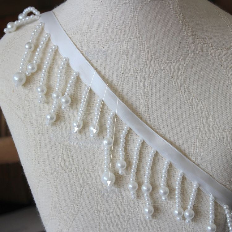 Pearl Tassel Beaded Lace Ribbon Trim Fabric BT0104-Lace Fabric Shop